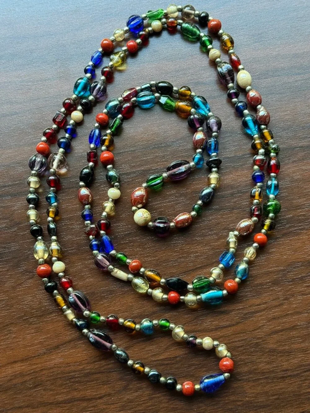 Vintage Colorful Glass Bead Layered Necklace